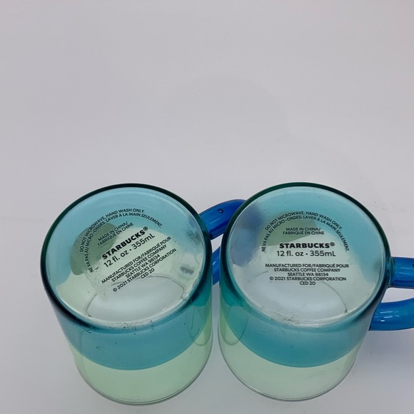 Set Of Two 2021 Starbucks Blue Handled Glass Coffee Mug Cup 12 Oz - Picture 9 of 9